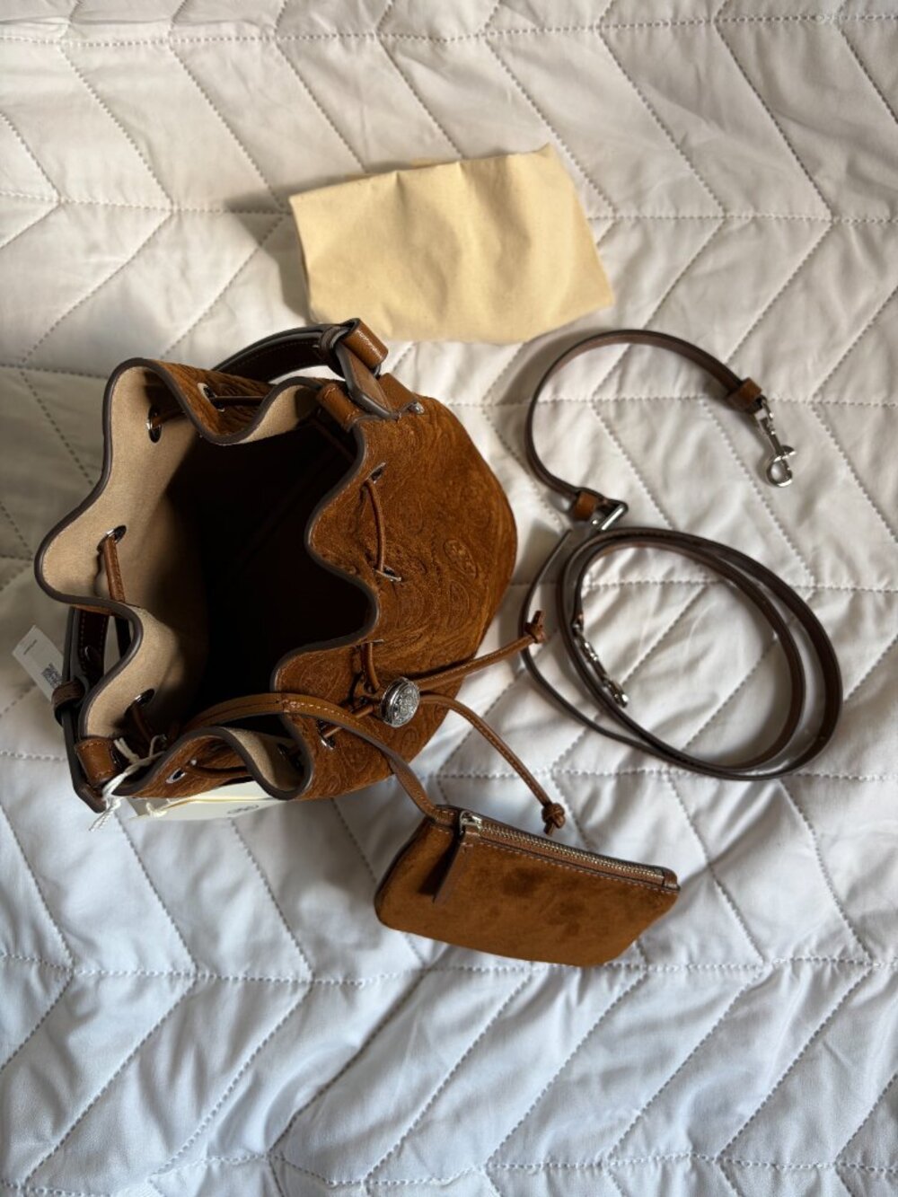 Tory Burch T Monogram Suede Bucket Bag - Picture 3 of 4